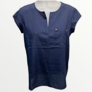 CARMEN MARC VALVO Top Navy Sheer Cap Sleeve Sleeveless XS